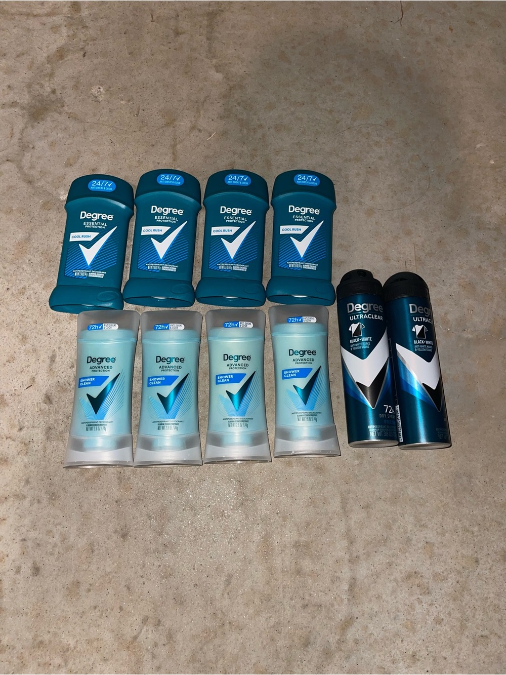 Lot of Degree Antiperspirant Deodorant Stick Cool Rush, Shower Clean & Dry Spray